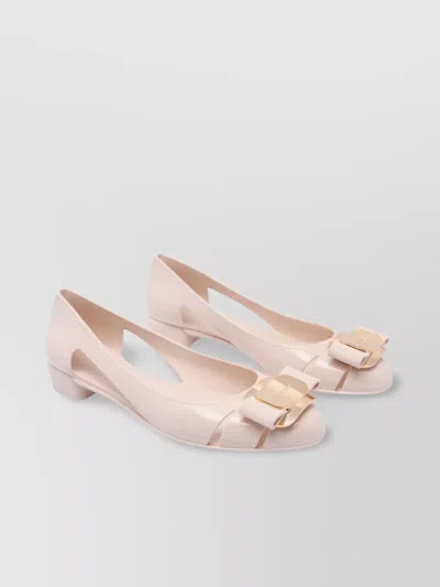 Ferragamo Round Toe Rubber Pumps With Bow Detail In Pink