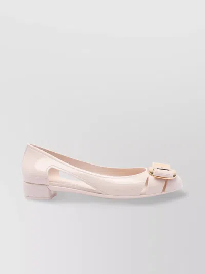 Ferragamo Round Toe Rubber Pumps With Bow Detail In Pink