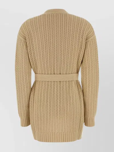Max Mara Cardigan Belted Waist Wool Blend In Brown