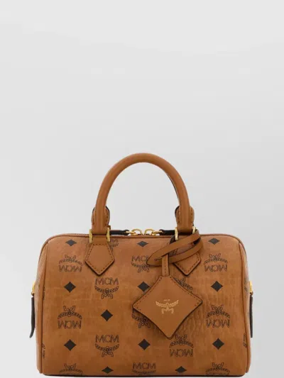 Mcm Canvas Printed Handbag With Detachable Tag And Top Handles