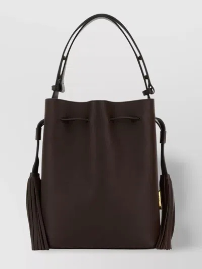 Valentino Drawstring Bag Structured Top Handle Tassel In Brown