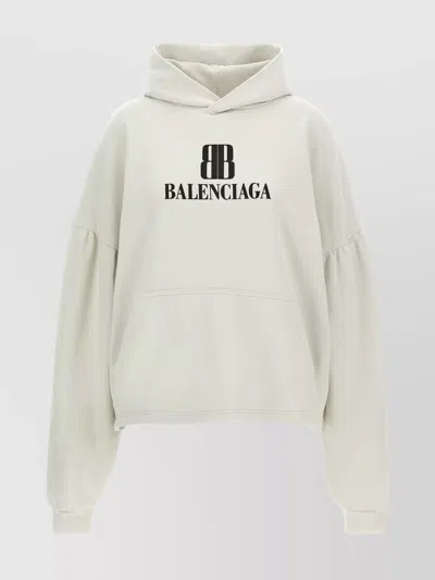 Balenciaga Logo Cropped Hoodie With Dropped Shoulders In Neutral