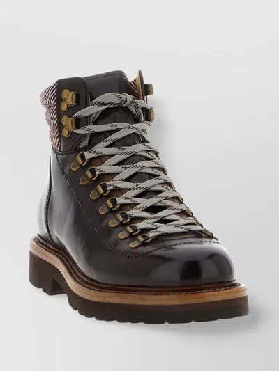 Brunello Cucinelli Herringbone Insert Ankle Boots In Brown