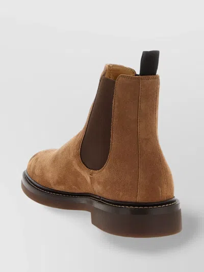 Brunello Cucinelli Suede Ankle Boots With Round Toe And Stacked Heel