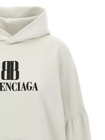Balenciaga Logo Cropped Hoodie With Dropped Shoulders In Neutral