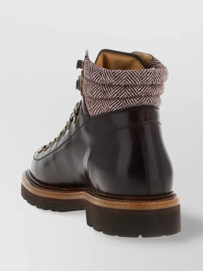Brunello Cucinelli Herringbone Insert Ankle Boots In Brown