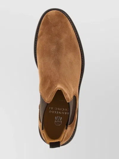Brunello Cucinelli Suede Ankle Boots With Round Toe And Stacked Heel