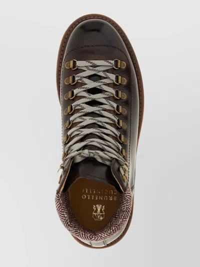 Brunello Cucinelli Herringbone Insert Ankle Boots In Brown