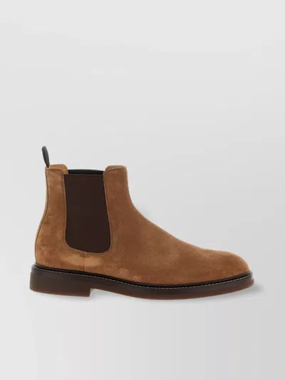 Brunello Cucinelli Suede Ankle Boots With Round Toe And Stacked Heel