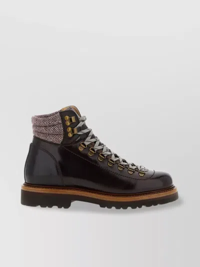 Brunello Cucinelli Herringbone Insert Ankle Boots In Brown