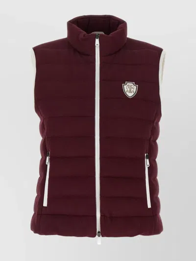 Brunello Cucinelli Logo Quilted High Collar Sleeveless Jacket In Red
