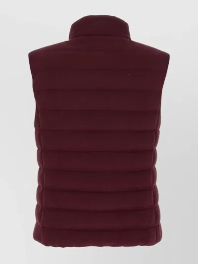 Brunello Cucinelli Logo Quilted High Collar Sleeveless Jacket In Red