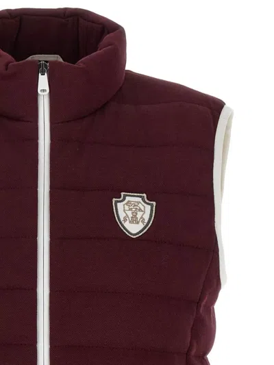 Brunello Cucinelli Logo Quilted High Collar Sleeveless Jacket In Red