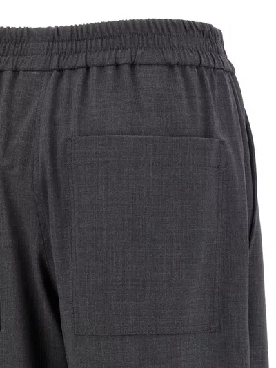 Brunello Cucinelli Wool Trousers With Elastic Waistband And Wide Leg In Black