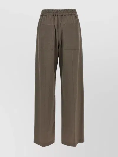 Brunello Cucinelli Trousers Wool Back Pockets Elastic Waistband Wide Leg In Brown