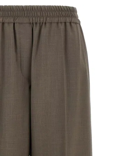 Brunello Cucinelli Trousers Wool Back Pockets Elastic Waistband Wide Leg In Brown