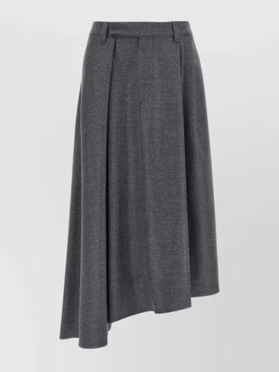 Brunello Cucinelli Wool Skirt With Asymmetrical Hem And Pleated Design In Gray
