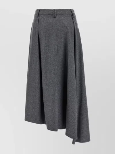 Brunello Cucinelli Wool Skirt With Asymmetrical Hem And Pleated Design In Gray