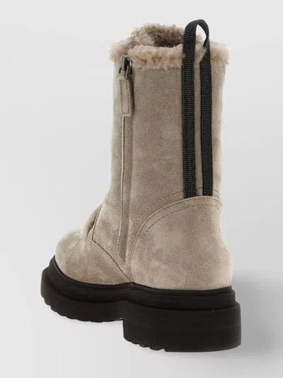 Brunello Cucinelli Chunky Sole Suede Combat Boots Monile