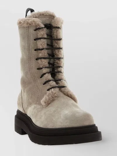 Brunello Cucinelli Chunky Sole Suede Combat Boots Monile