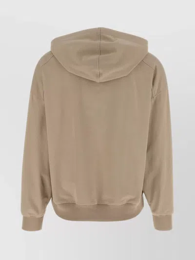 Brunello Cucinelli Hooded Kangaroo Pocket Top With Ribbed Cuffs In Brown