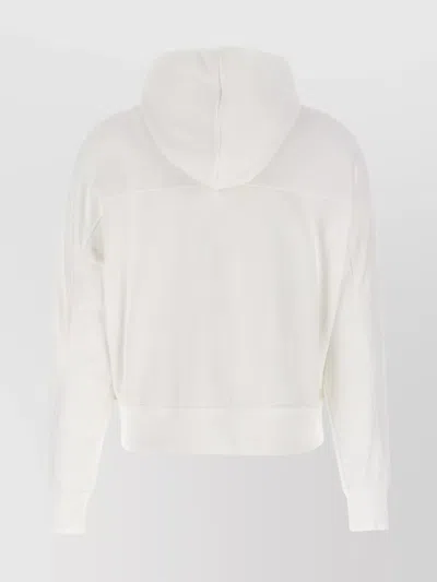 Brunello Cucinelli Hooded Sweatshirt With Ribbed Cuffs And Side Zip Pockets In White