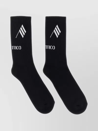 Attico Branded Mid-calf Ribbed Socks In Black