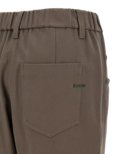 Brunello Cucinelli Elastic Waistband Trousers With Pockets And Loops In Brown