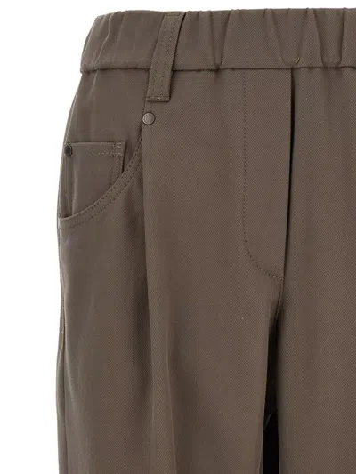 Brunello Cucinelli Elastic Waistband Trousers With Pockets And Loops In Brown