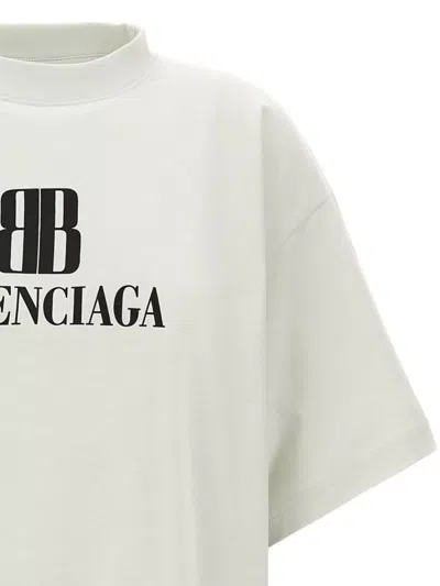 Balenciaga Cropped Logo T-shirt Short Sleeves In Neutral
