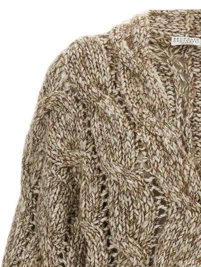Brunello Cucinelli Short-sleeved Cardigan Sweaters And Cardigans Beige