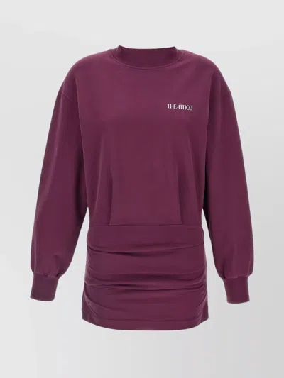 Attico Ruched Cotton-blend Fleece Minidress In Purple