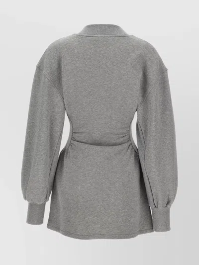 Attico Grey Mini Dress With V Neck And Logo Lettering On The Front In Gray