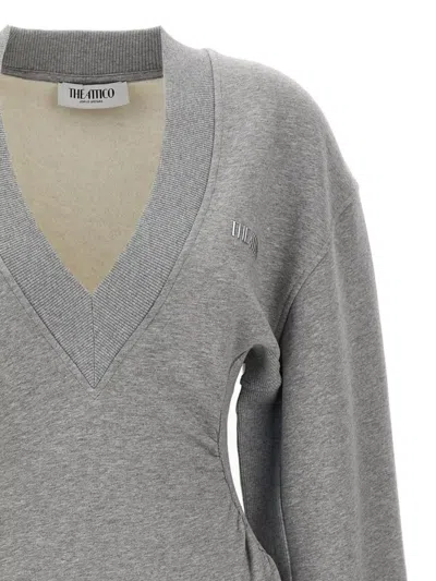 Attico Grey Mini Dress With V Neck And Logo Lettering On The Front In Gray