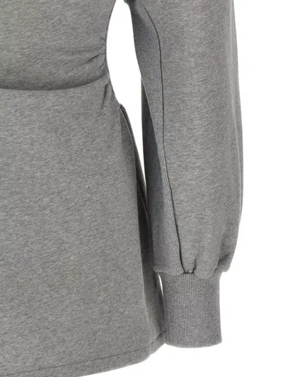 Attico Grey Mini Dress With V Neck And Logo Lettering On The Front In Gray