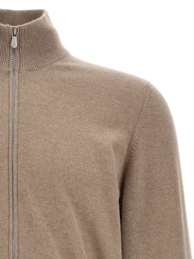 Brunello Cucinelli Zipper Cardigan High Collar In Brown