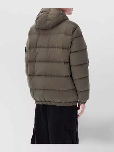 Stone Island Hooded Down Jacket With Seamless Feather Tunnels And Anti-drop In Green