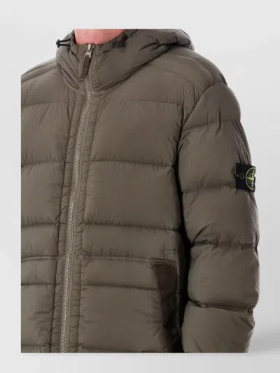 Stone Island Hooded Down Jacket With Seamless Feather Tunnels And Anti-drop In Green