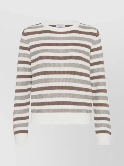 Brunello Cucinelli Women Striped Cotton Crewneck Sweater