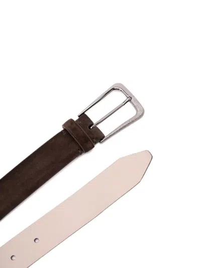 Brunello Cucinelli Leather Belt With Adjustable Length And Metal Buckle In Brown