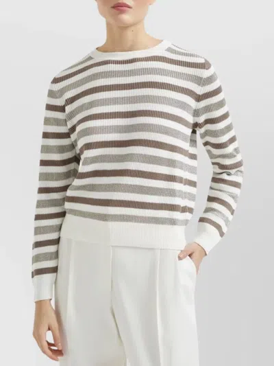 Brunello Cucinelli Women Striped Cotton Crewneck Sweater