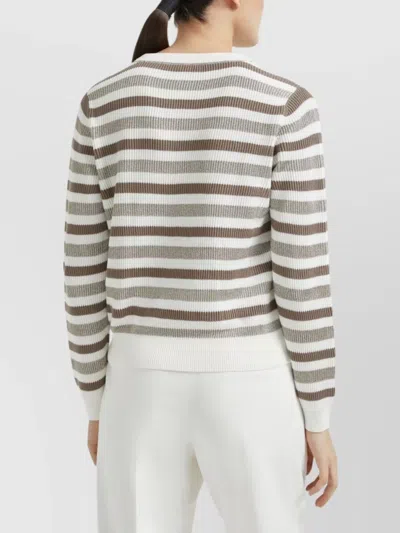 Brunello Cucinelli Women Striped Cotton Crewneck Sweater