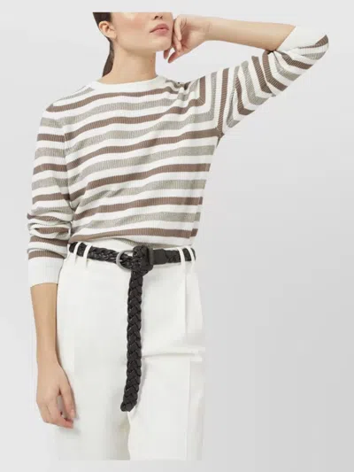 Brunello Cucinelli Women Striped Cotton Crewneck Sweater