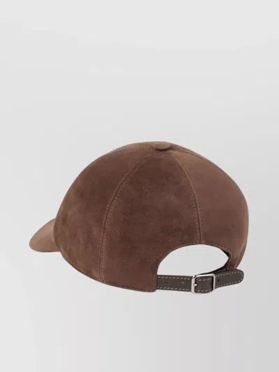 Brunello Cucinelli Women Suede Leather Baseball Cap In Brown