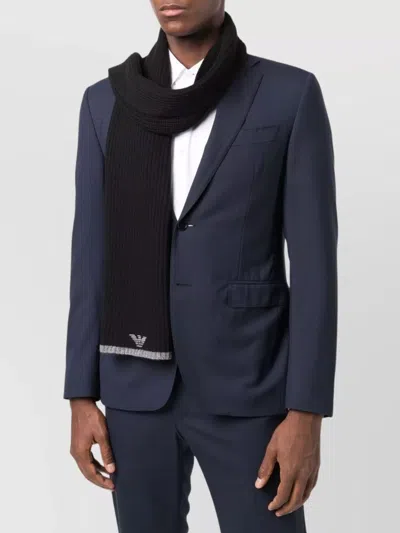 Emporio Armani Ribbed Knit Scarf And Beanie Set In Black