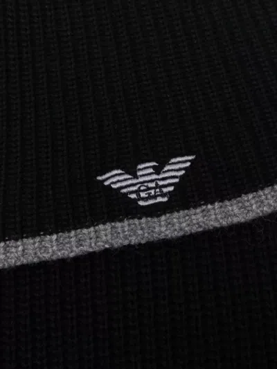 Emporio Armani Ribbed Knit Scarf And Beanie Set In Black