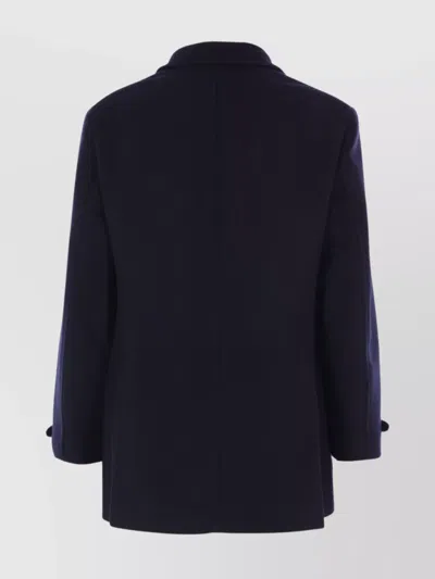 Brunello Cucinelli Double-breasted Wool Coat With Peak Lapels In Blue