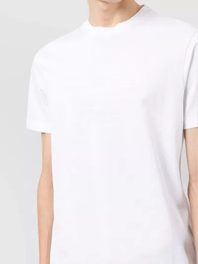 Emporio Armani White Logo Embroidery T-shirt In White