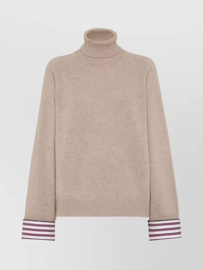 Brunello Cucinelli Light Brown Cashmere Turtle-neck Sweater In Neutral