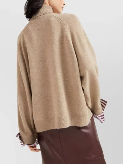 Brunello Cucinelli Light Brown Cashmere Turtle-neck Sweater In Neutral